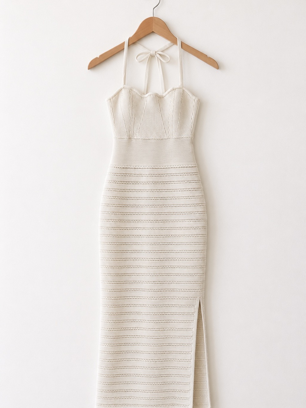 Dynamite Ivory Scallop Halter Midi Dress with Side Slit - Picture 2 of 2